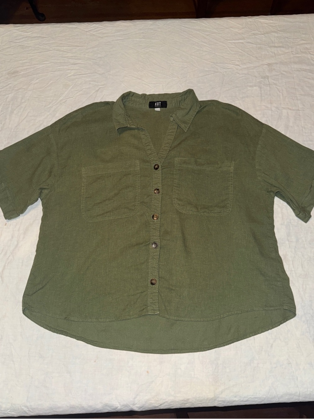KUT from the Kloth Brianna Boxy Linen Blend Shirt Green